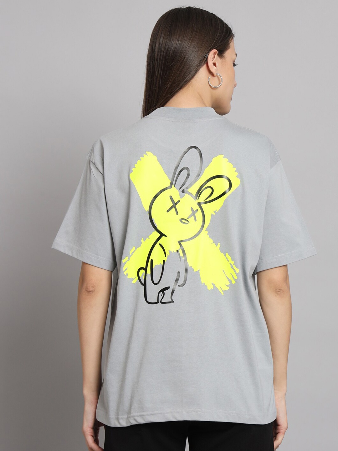 

GRIFFEL Graphic Printed Drop-Shoulder Sleeves Cotton T-shirt, Grey melange