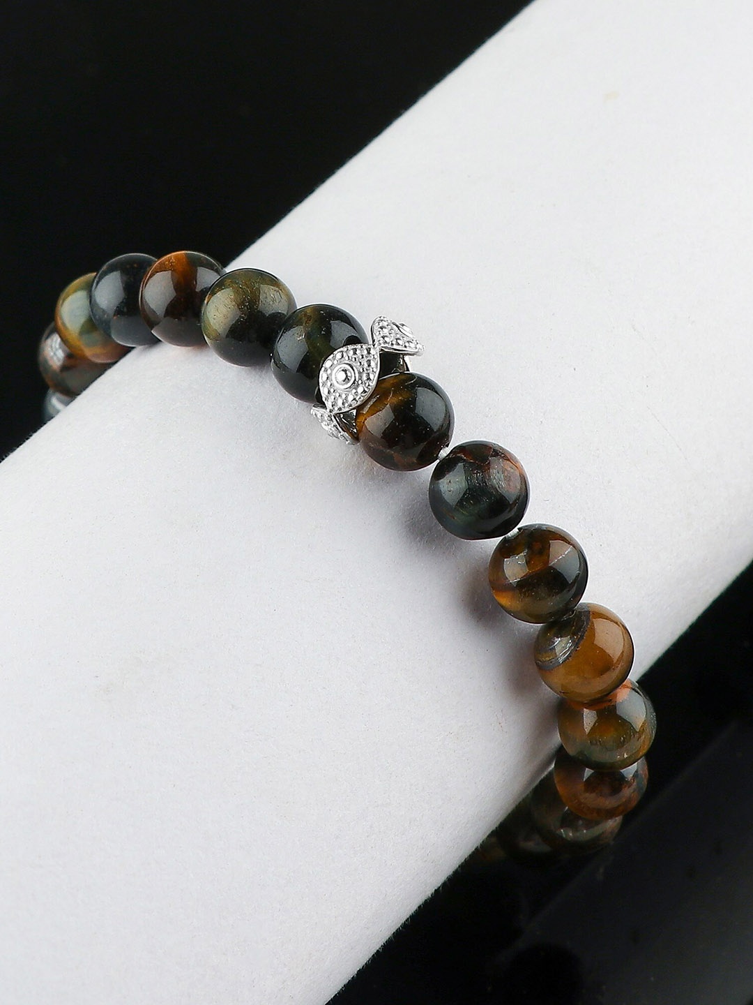 

LA SOULA Unisex 925 Sterling Silver Stone-studded & Beaded Rakhi Bracelet