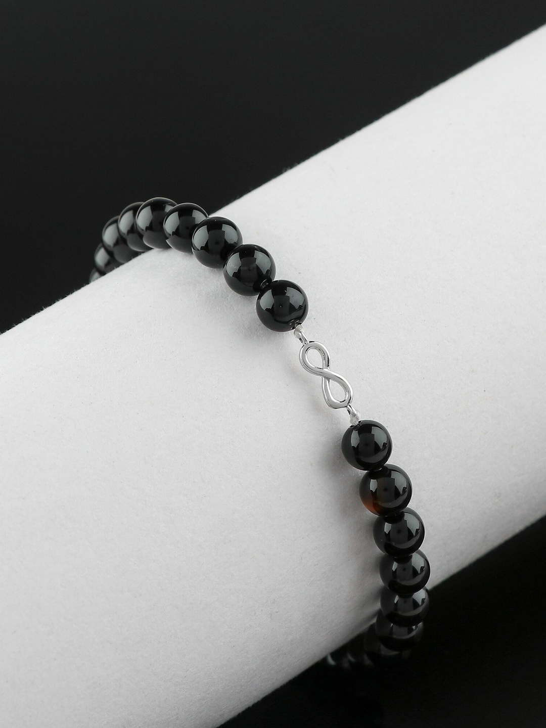 

LA SOULA Unisex 925 Sterling Silver Beaded Rakhi Bracelet, Black