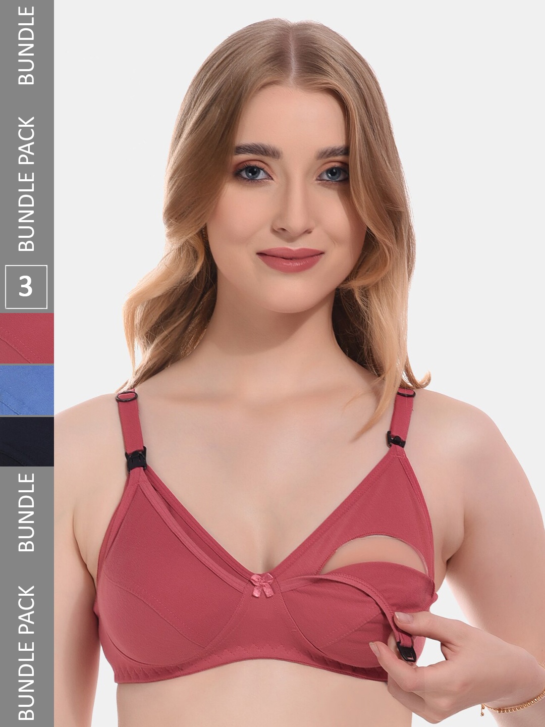 

Boleem Pack Of 3 Non Padded Full Coverage All Day Comfort Maternity Bra, Blue