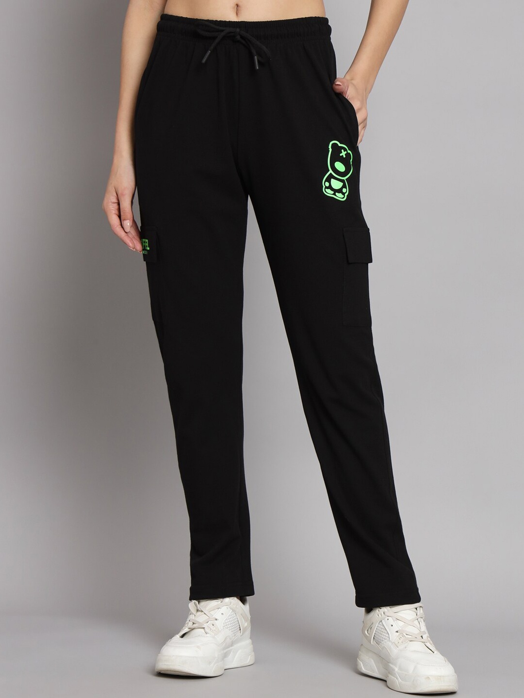 

GRIFFEL Women Mid-Rise Cotton Track Pants, Black