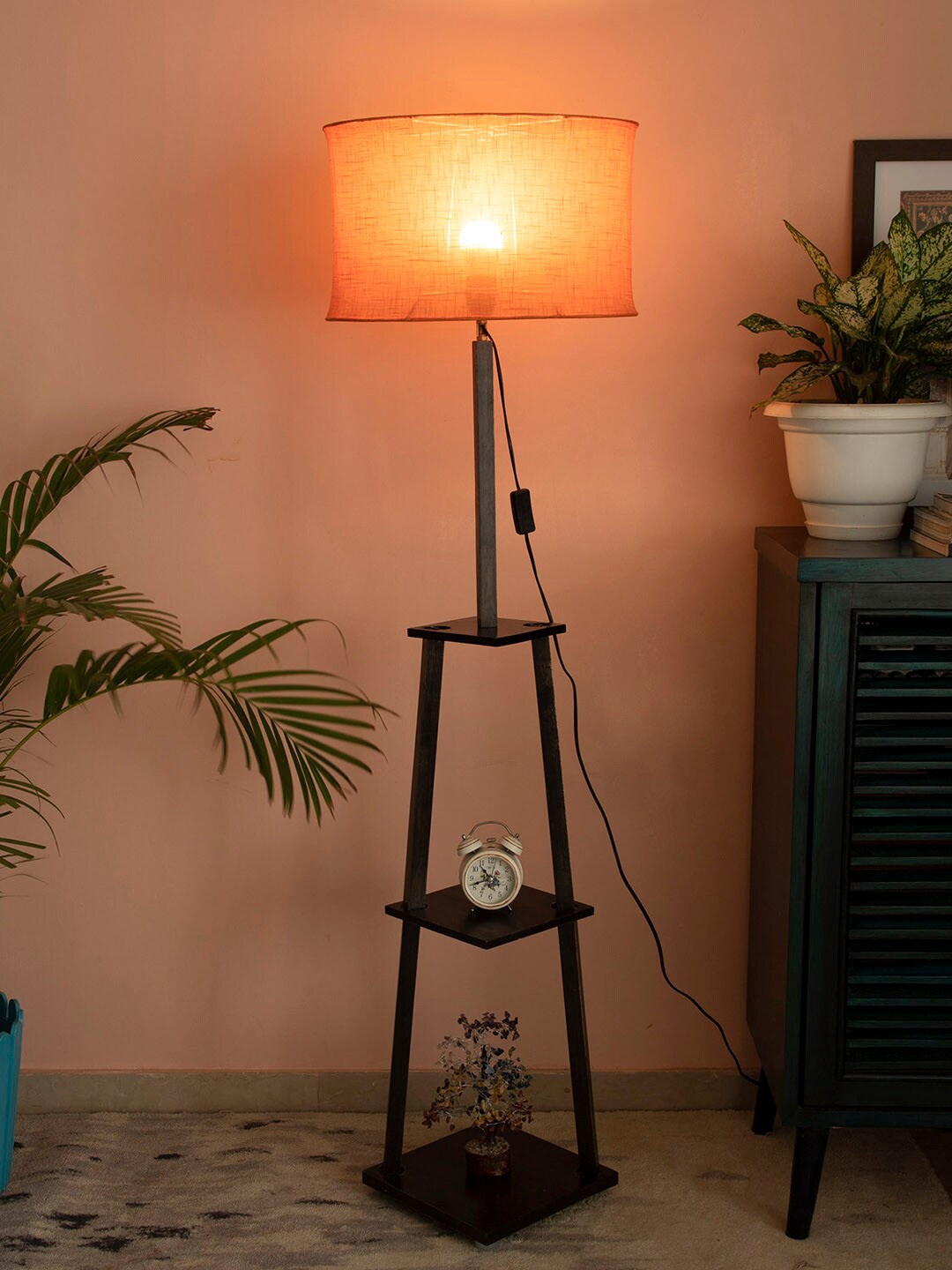 

SANDED EDGE Orange-Coloured Wooden Floor Lamp