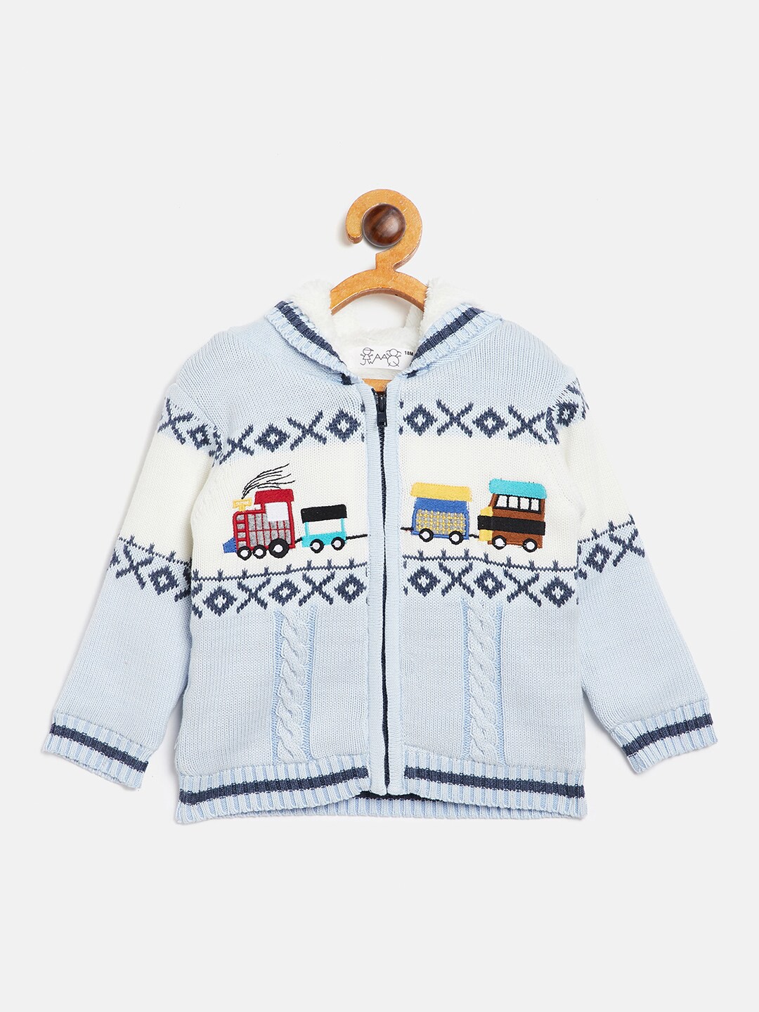 

Wildlinggs Infant Kids Printed Hooded Pure Cotton Cardigan, Blue