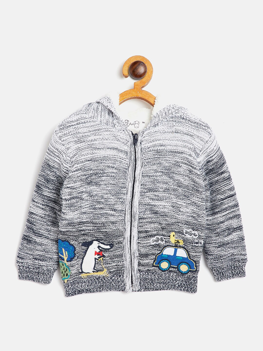 

Wildlinggs Infant Kids Cable Knit Self Design Hooded Pure Cotton Cardigan, Grey