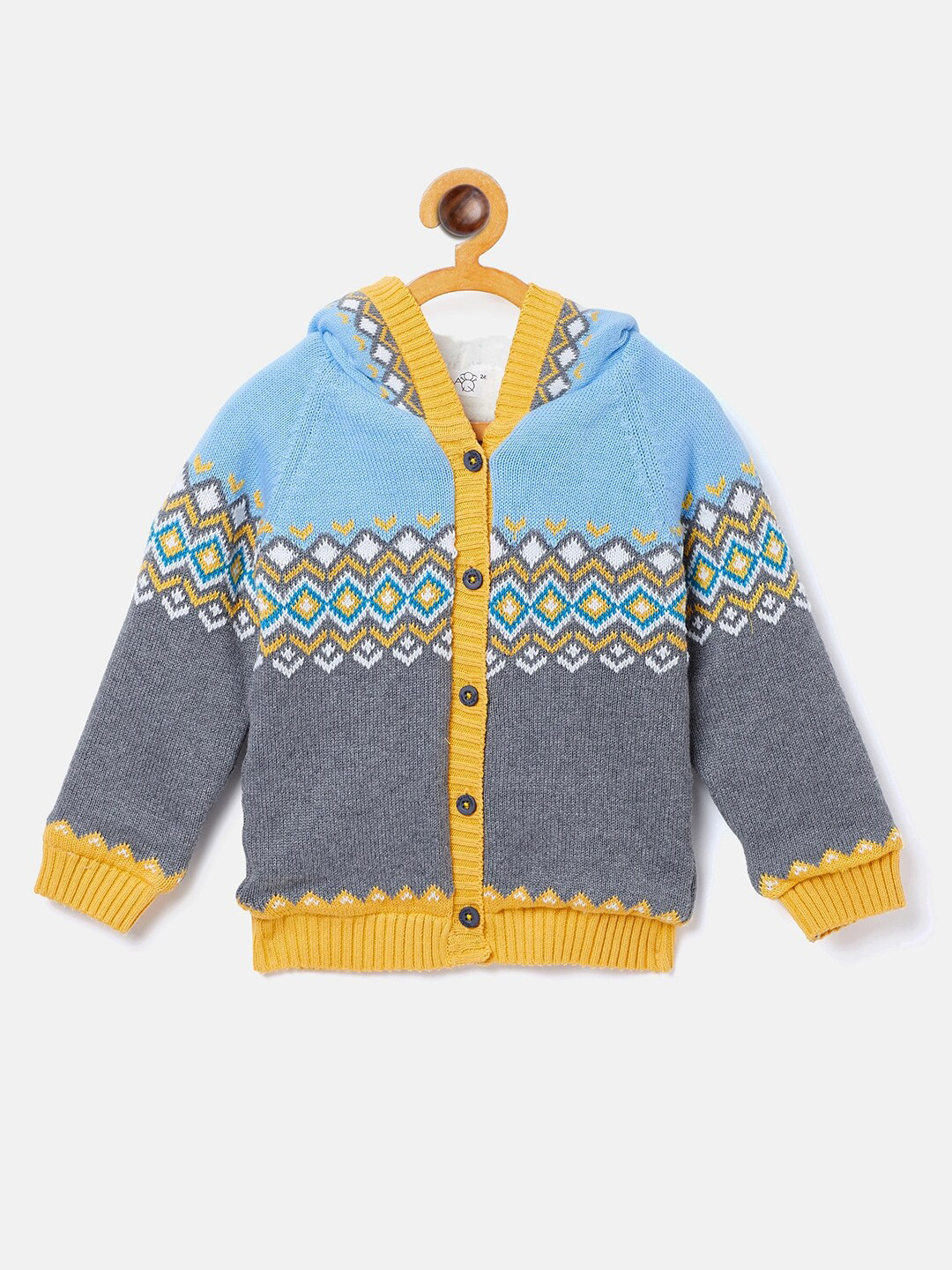 

Wildlinggs Infant Kids Geometric Printed Hooded Pure Cotton Cardigan, Blue