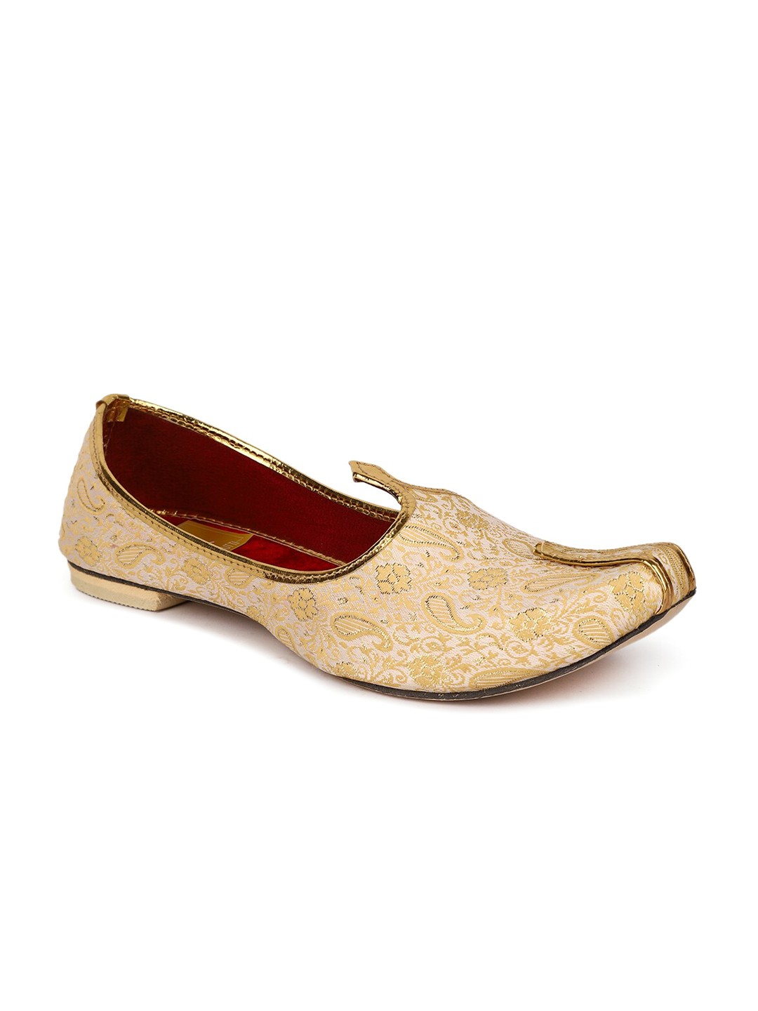 

HOUSE OF JUTTI Men Woven Design Lightweight Suede Mojaris, Gold