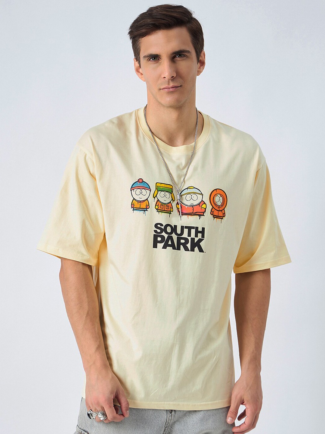 

COLOR CAPITAL Typography Printed Round Neck Oversized Pure Cotton T-shirt, Nude