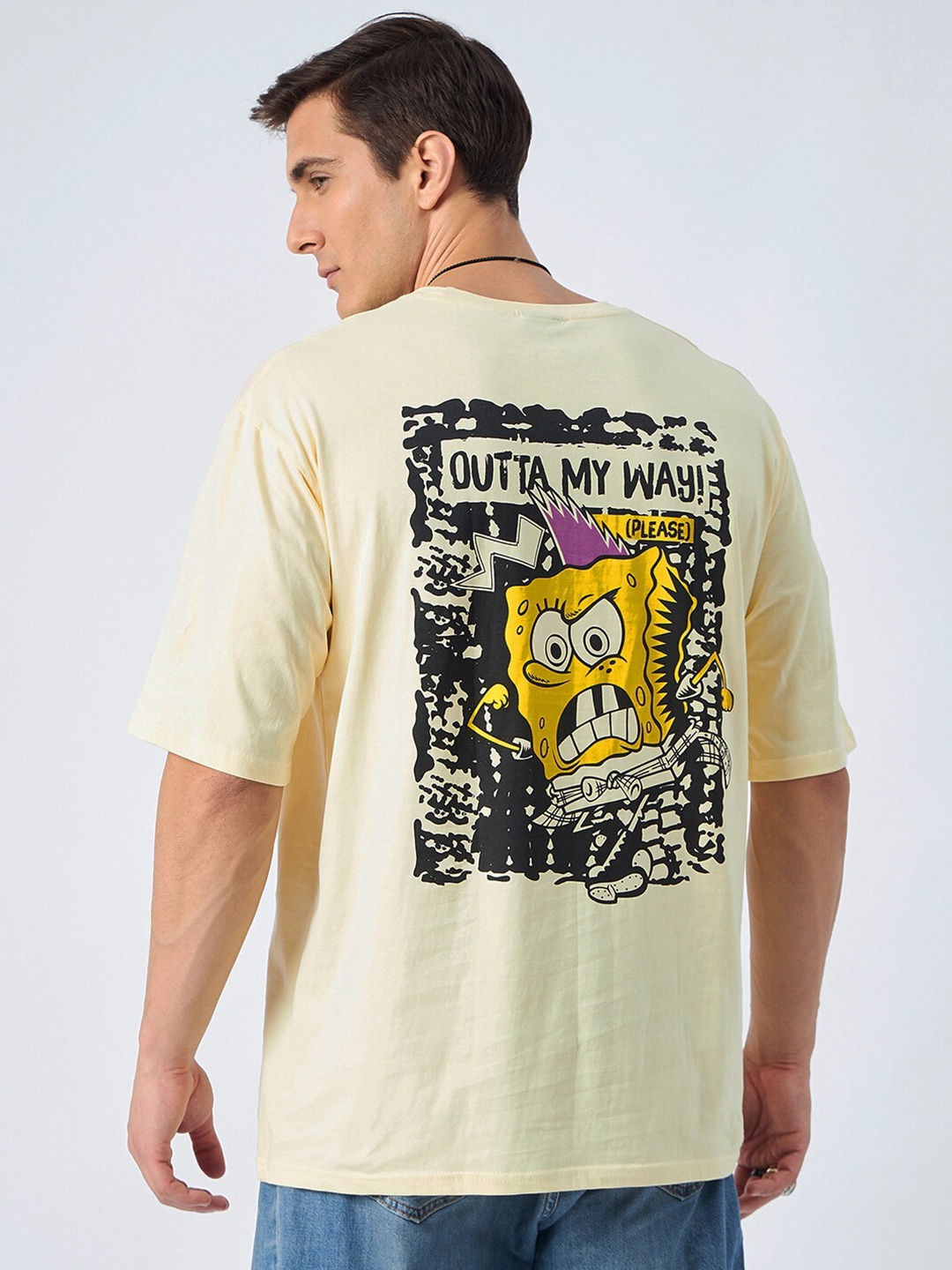 

COLOR CAPITAL Sponge Bob Graphic Printed Oversized Pure Cotton T-shirt, Nude