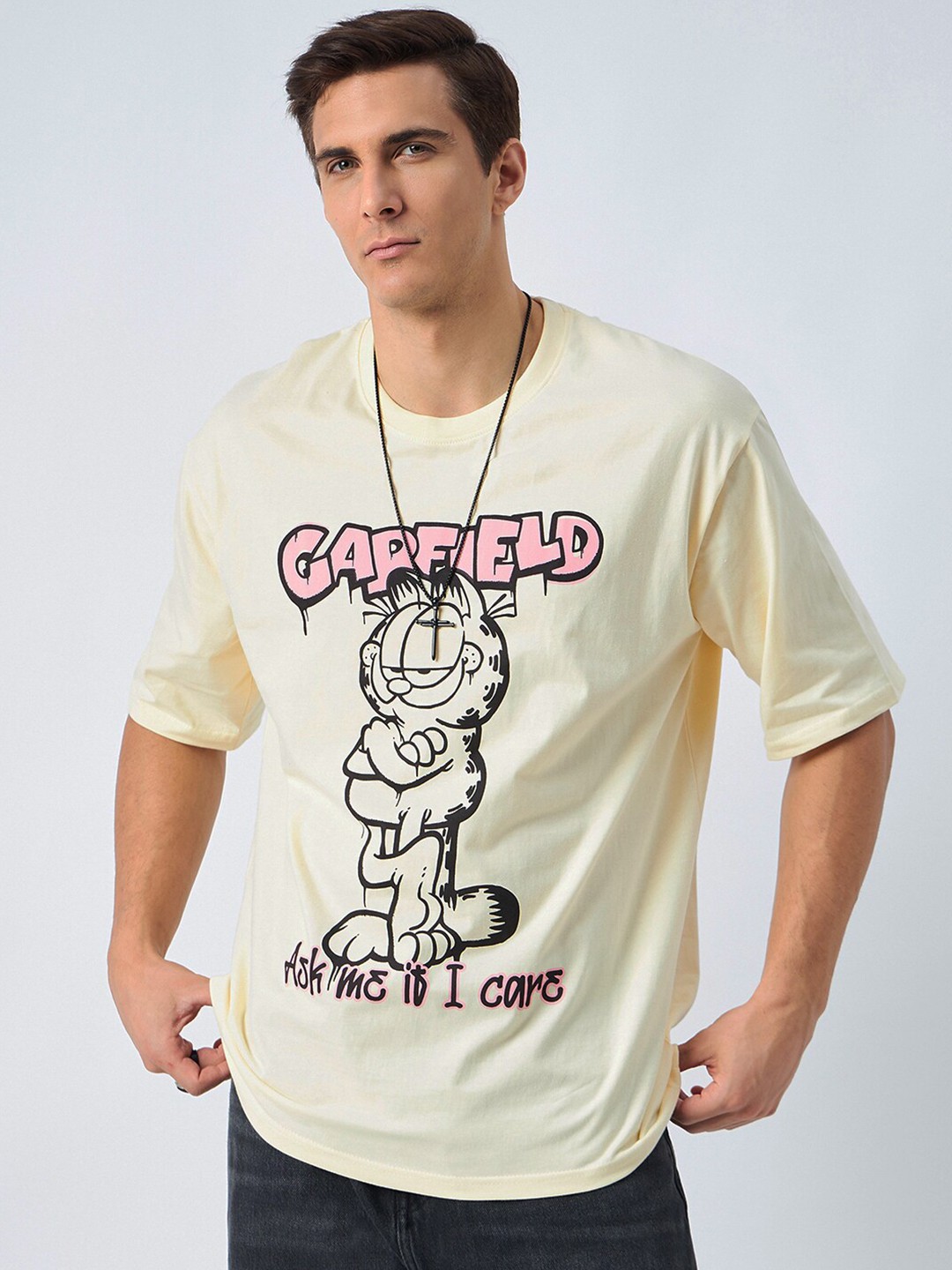 COLOR CAPITAL Garfield Printed Round Neck Cotton T-shirt, Nude