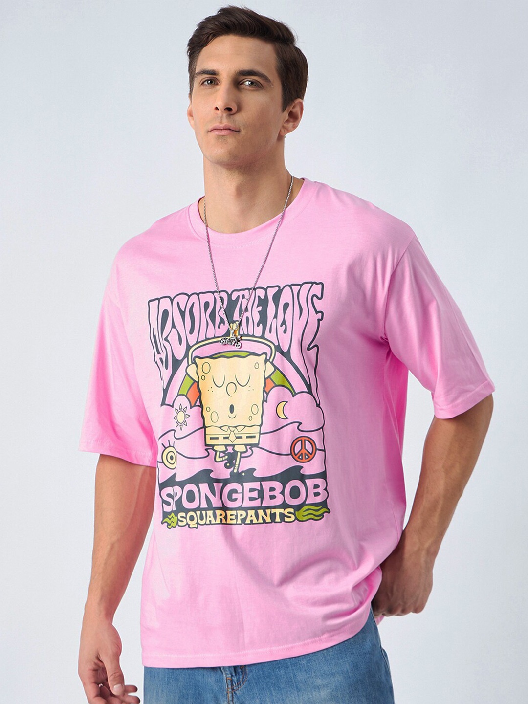 

COLOR CAPITAL Typography Printed Oversized Pure Cotton T-shirt, Pink