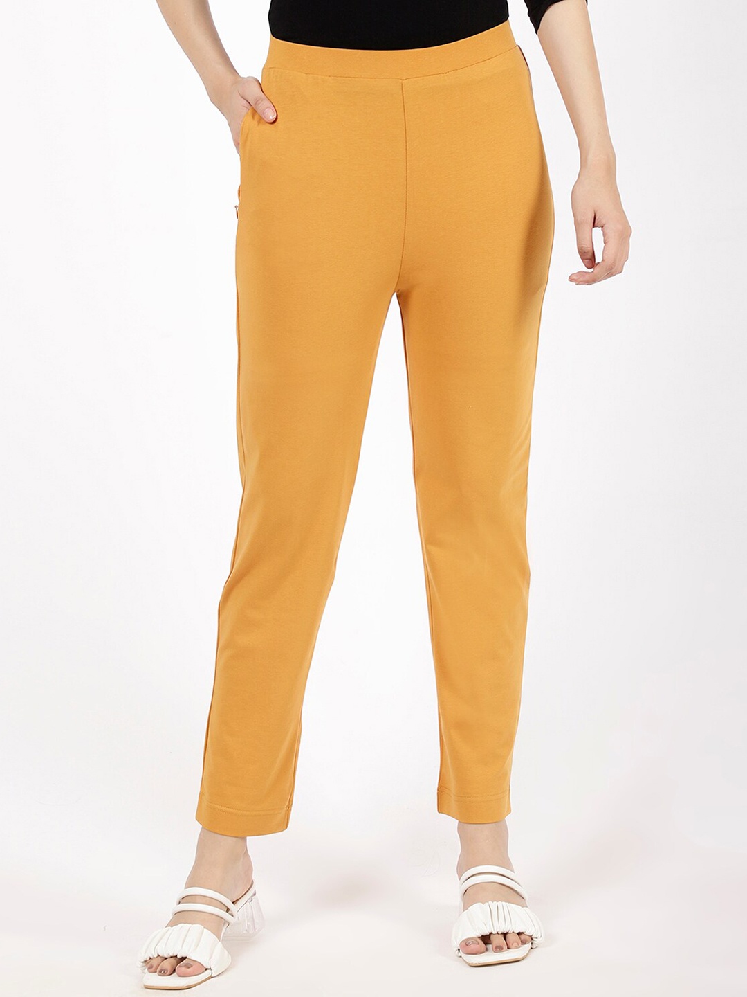 

SPIFFY Women Relaxed Straight Leg Straight Fit Cigarette Trousers, Mustard