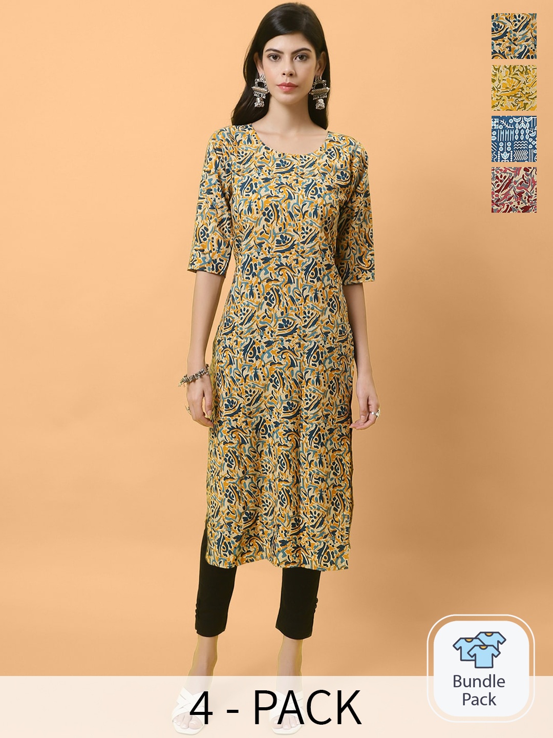 

Ethnic basket Selection Of 4 Abstract Printed Straight Kurta, Yellow