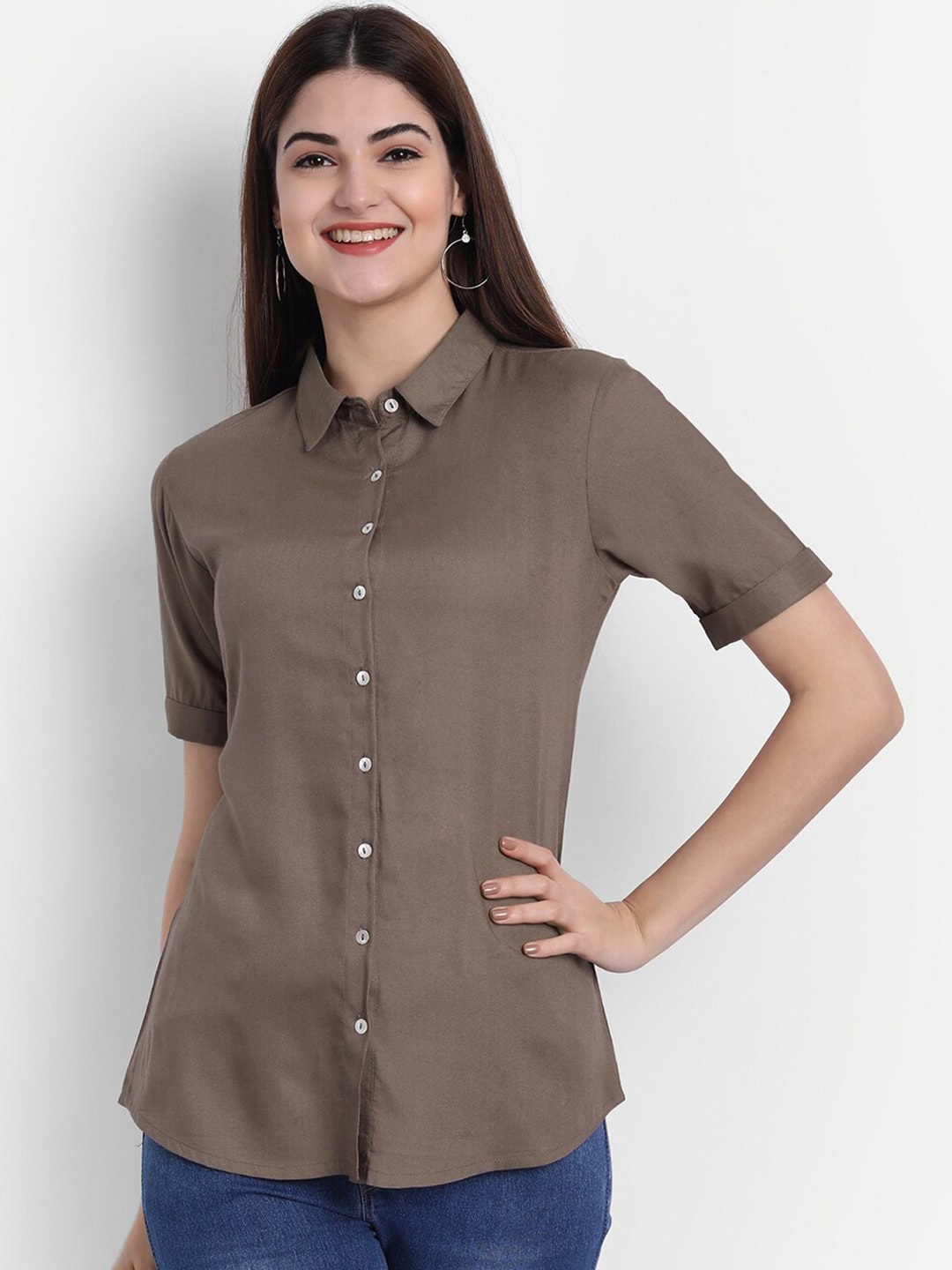 

SUTI Shirt Collar Shirt Style Top, Brown