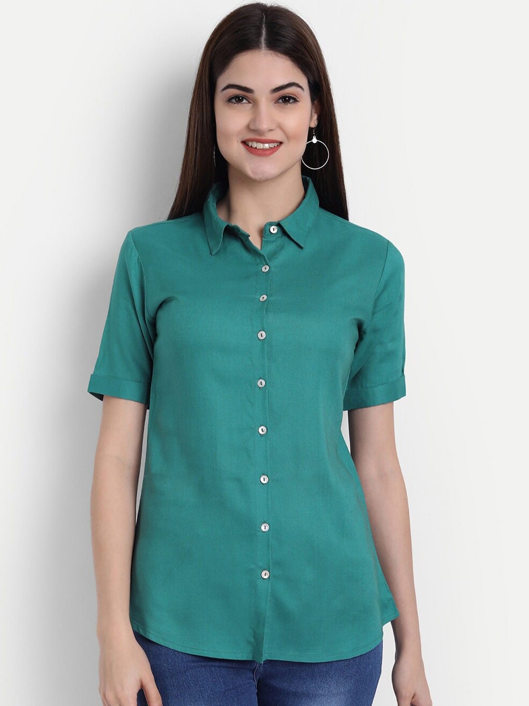 

SUTI Solid Shirt Style Top, Sea green