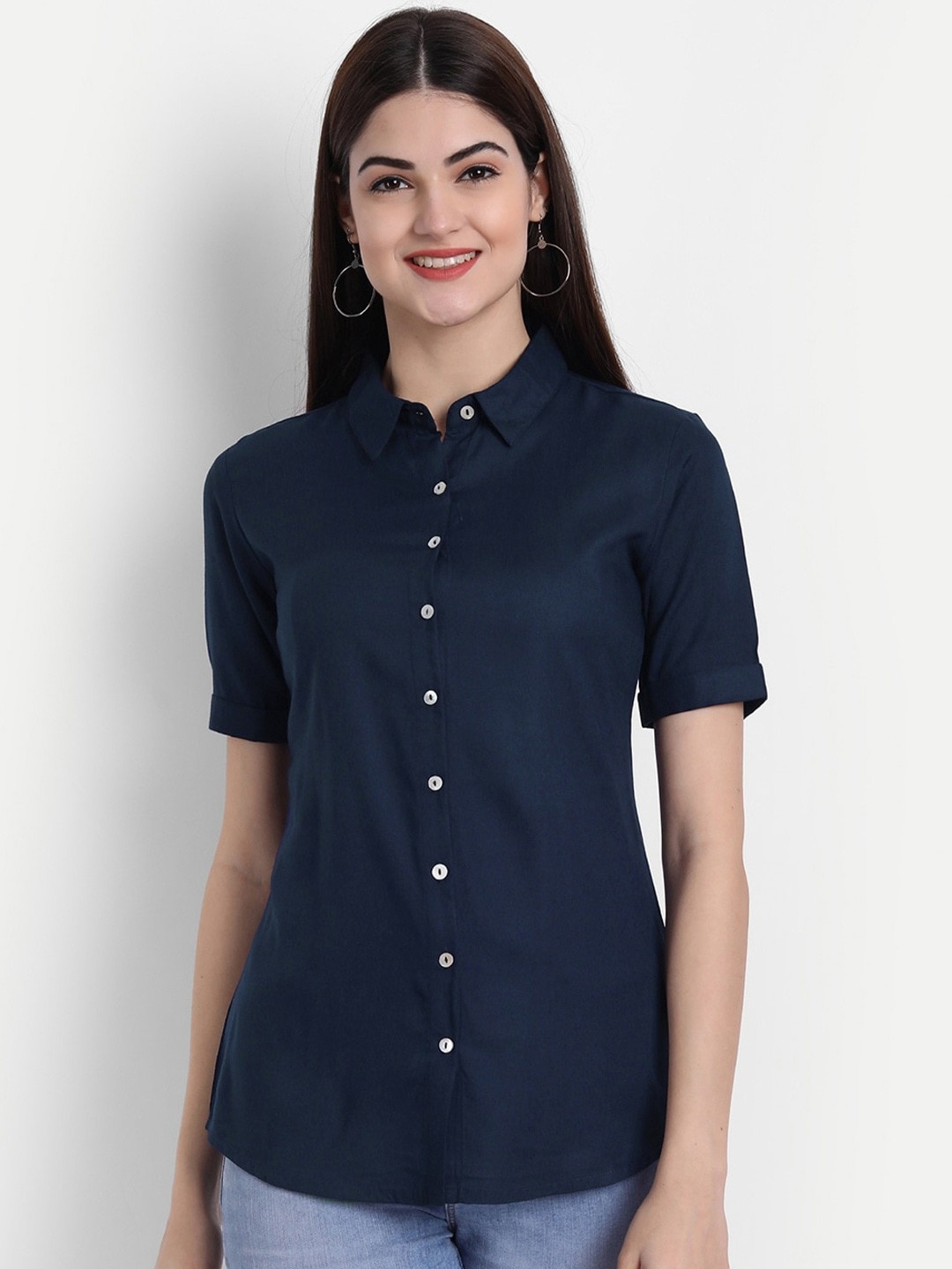 

SUTI Shirt Collar Shirt Style Top, Navy blue