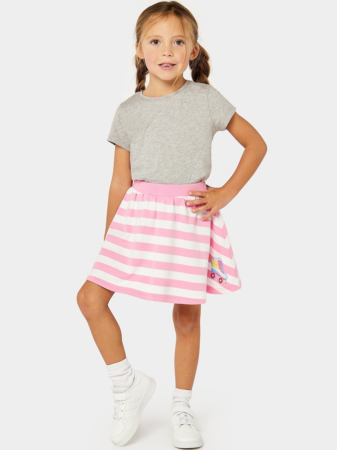 mothercare Girls Pack Of 2 Striped Knee Length Flared Skirts, Pink