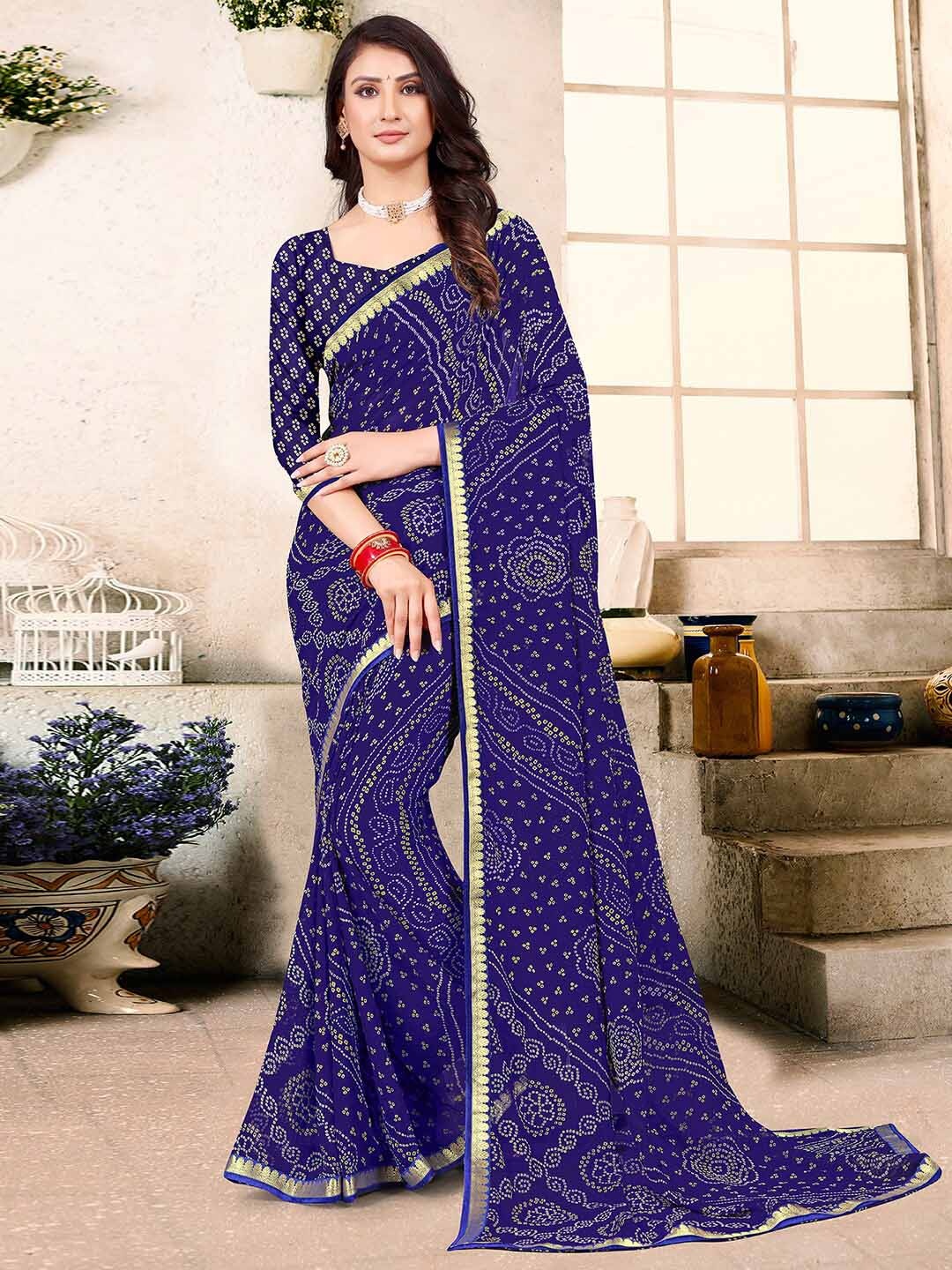 

Mitera Bandhani Printed Zari Bandhani Saree, Blue