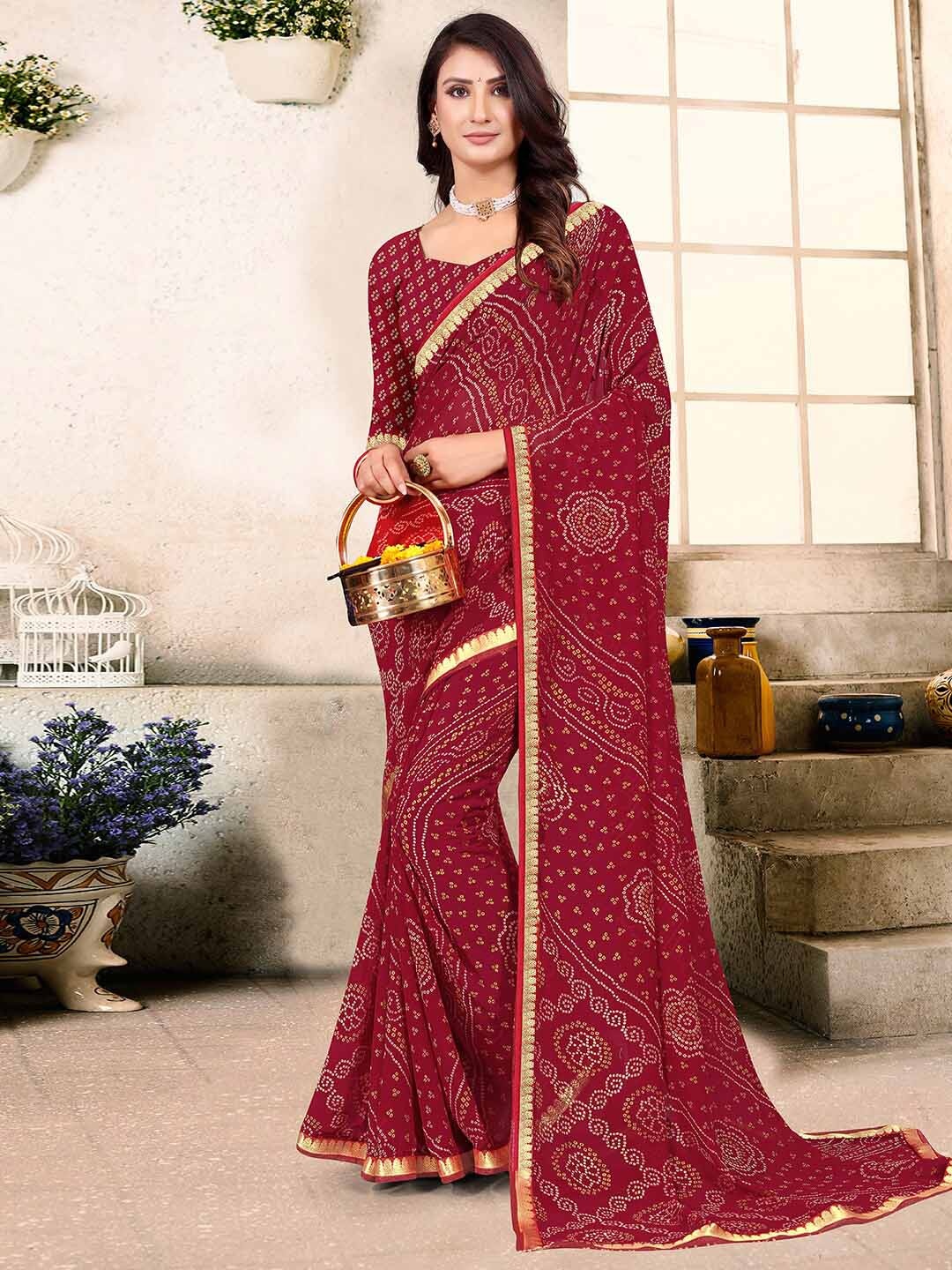

Mitera Bandhani Printed Saree, Maroon