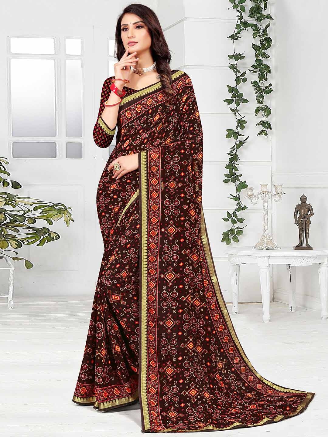 

Mitera Bandhani Zari Poly Georgette Bandhani Saree, Brown