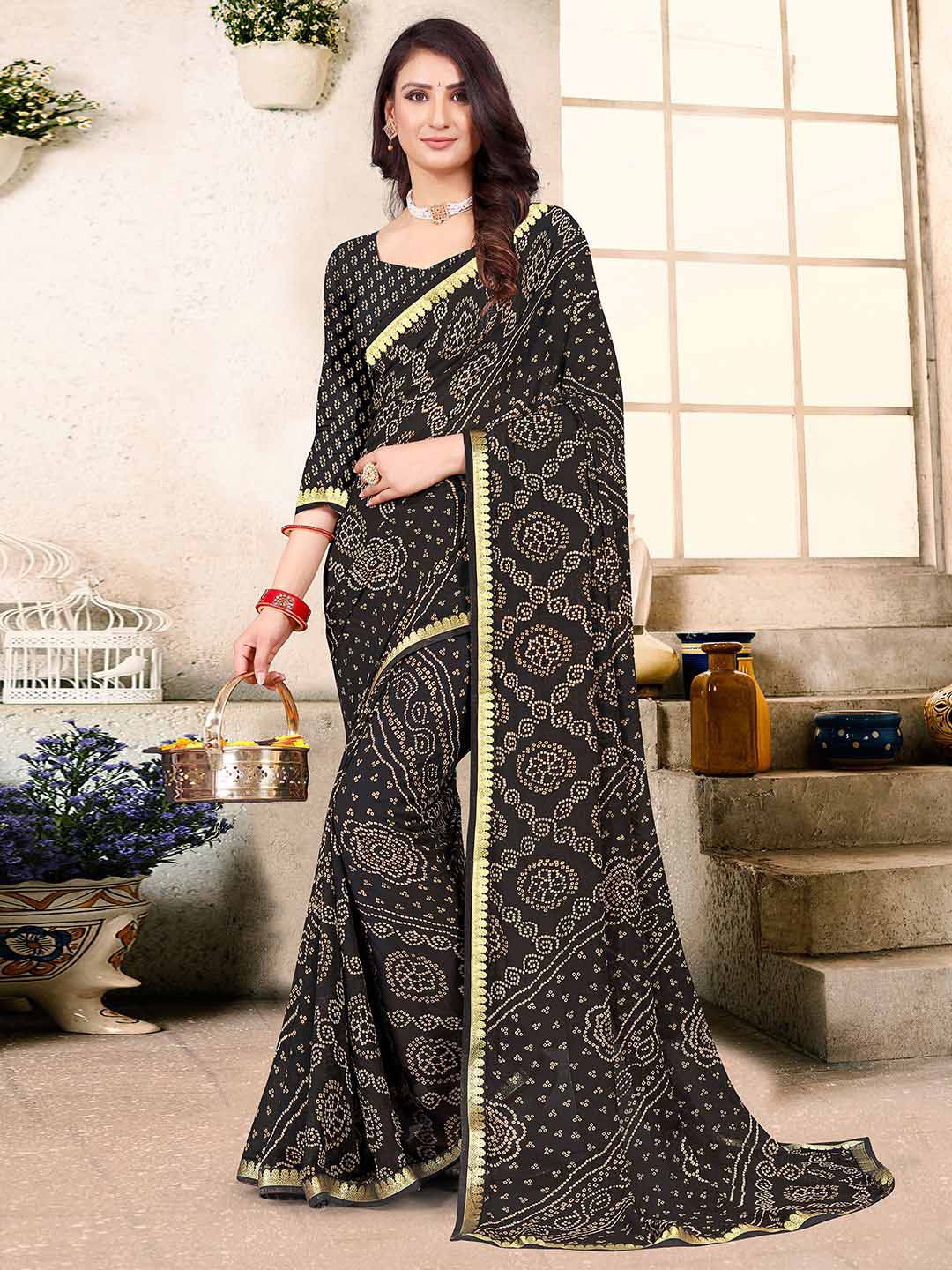 

Mitera Bandhani Printed Saree, Black