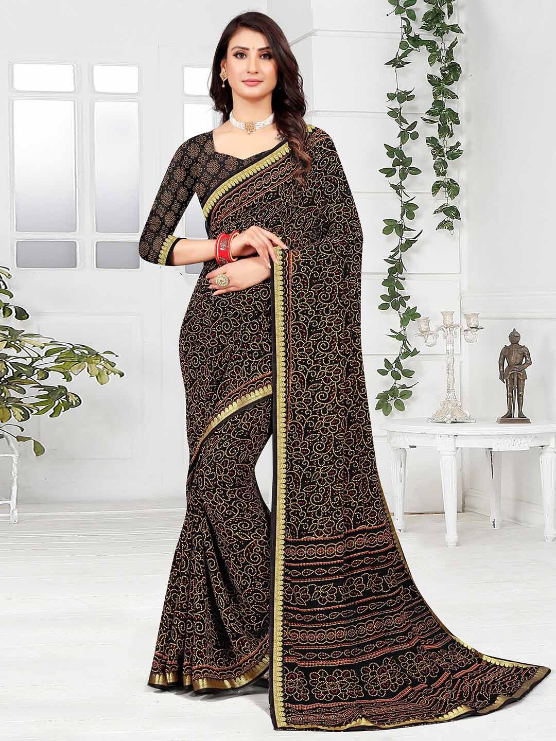 

Mitera Black & Red Bandhani Printed Saree