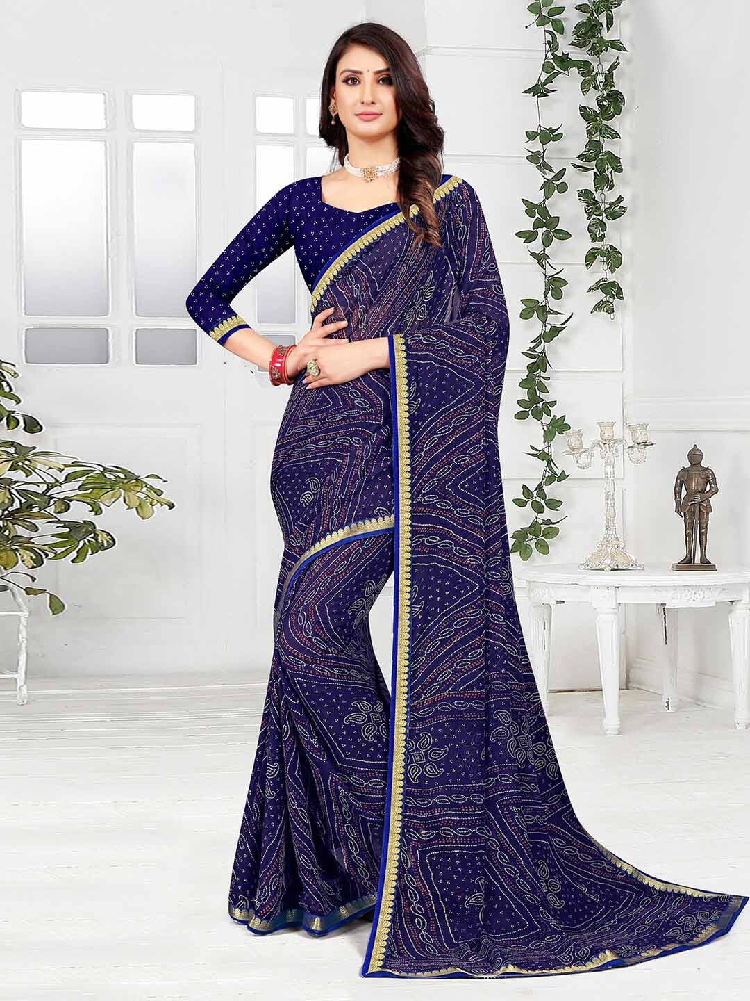 

Mitera Bandhani Zari Poly Georgette Bandhani Saree, Blue