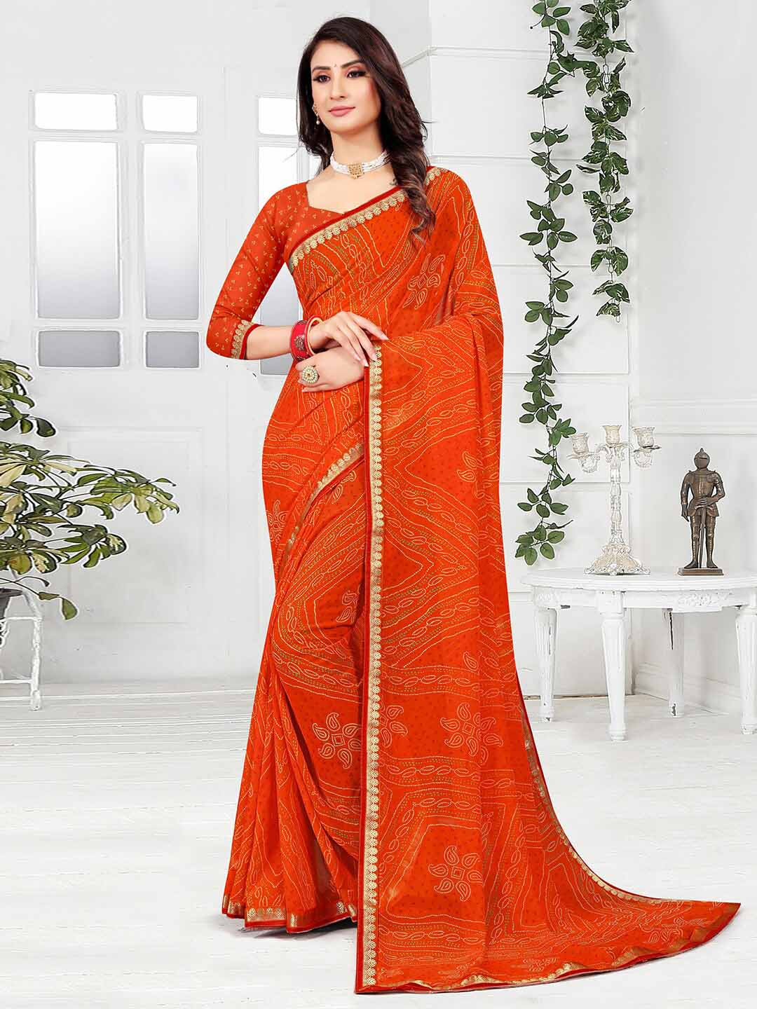

Mitera Bandhani Printed Saree, Orange