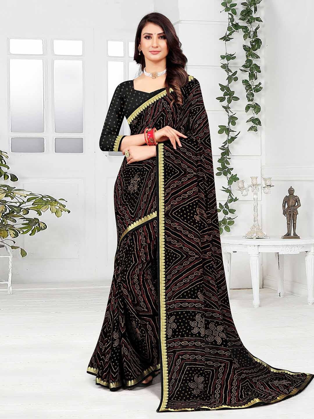 

Mitera Ethnic Motifs Printed Zari Saree, Black