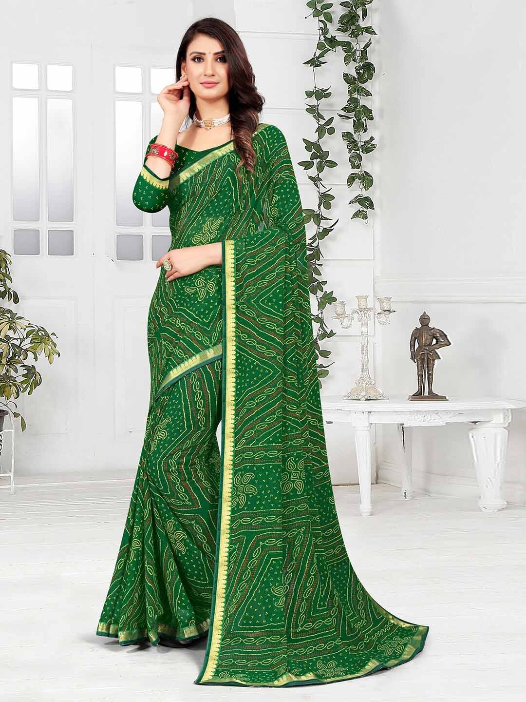 

Mitera Bandhani Zari Detailed Bandhani Saree, Green