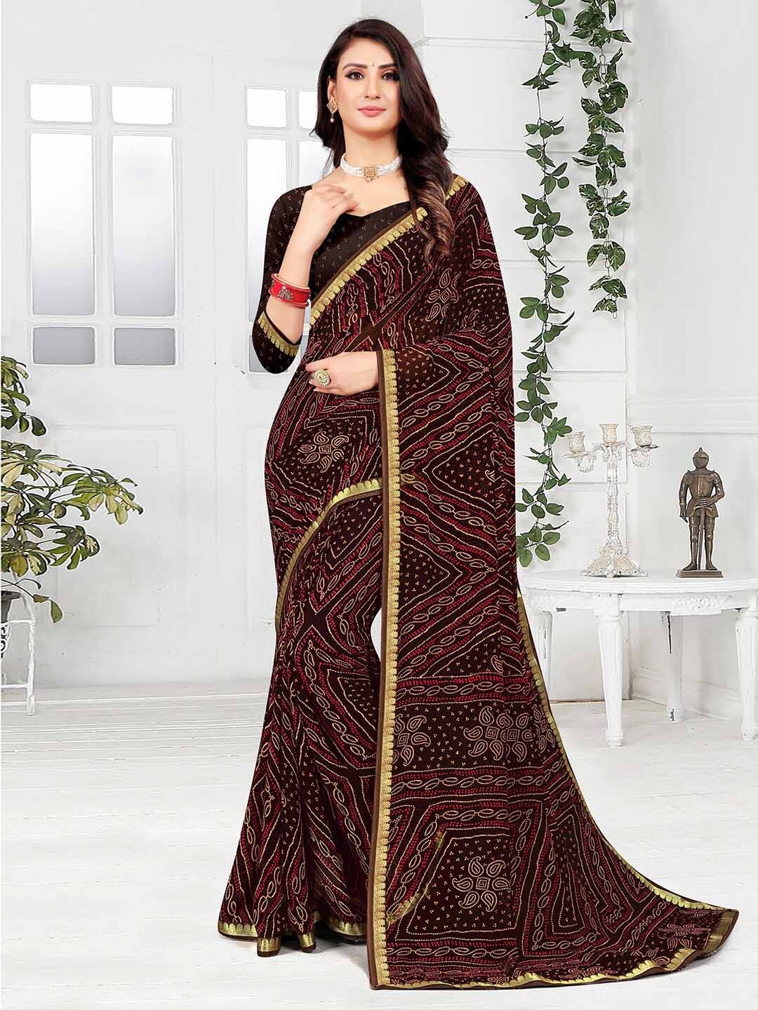 

Mitera Bandhani Zari Poly Georgette Bandhani Saree, Brown