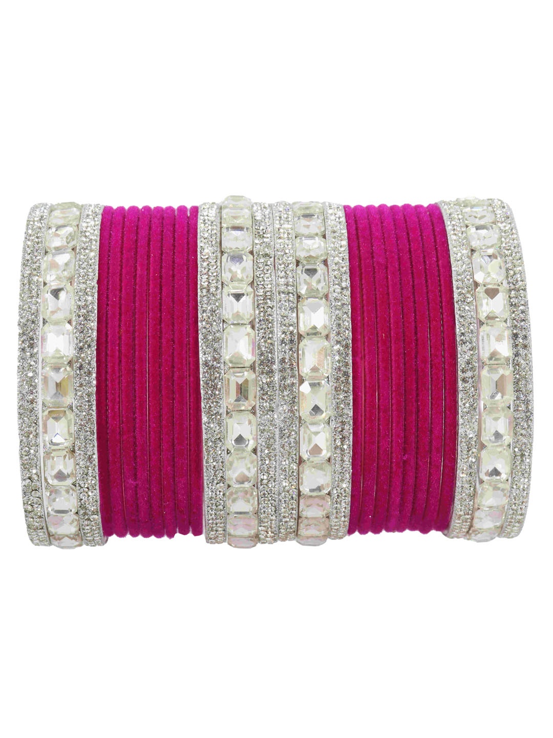 

NMII Set Of 28 Zircon Studded Velvet Bangles, Magenta