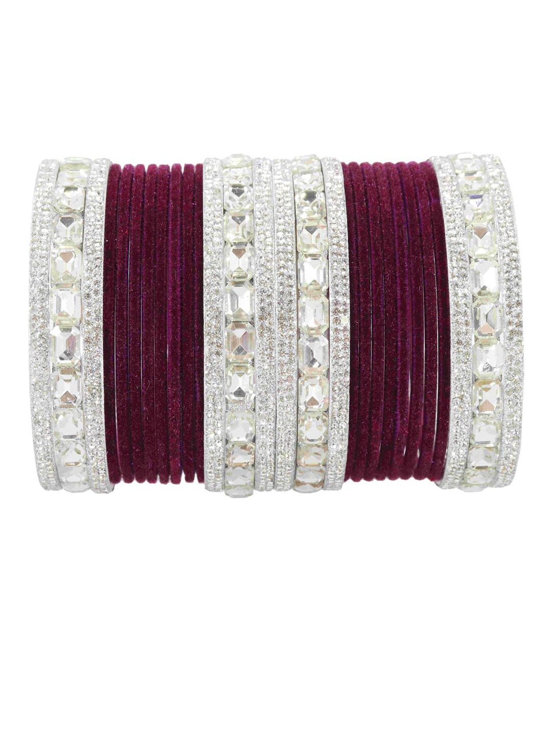 

NMII Set Of 28 Zircon Studded Velvet Bangles, Purple