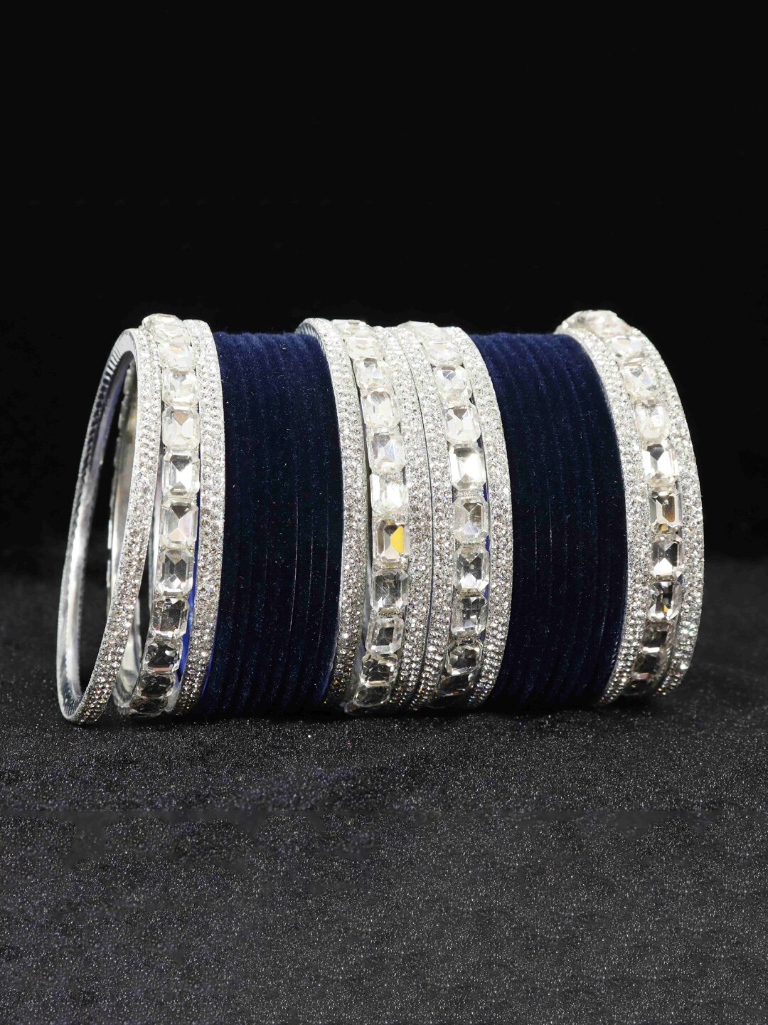 

NMII Set Of 28 Zircon Studded Velvet Bangles, Blue