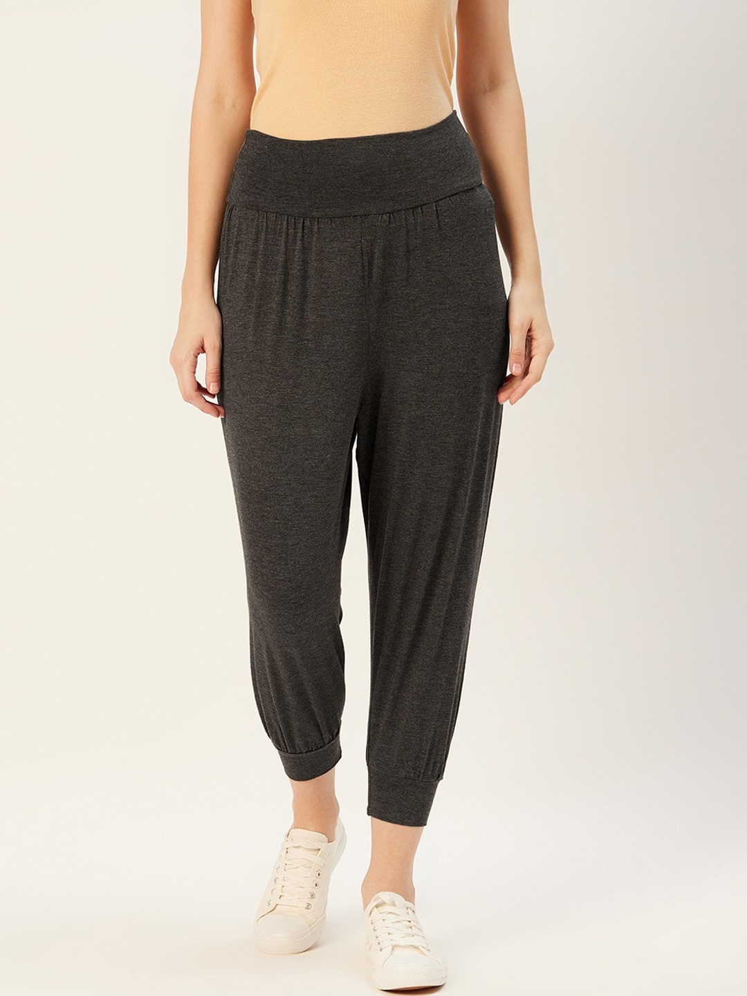 

Sera Women High-rise Pure Cotton Joggers, Grey melange