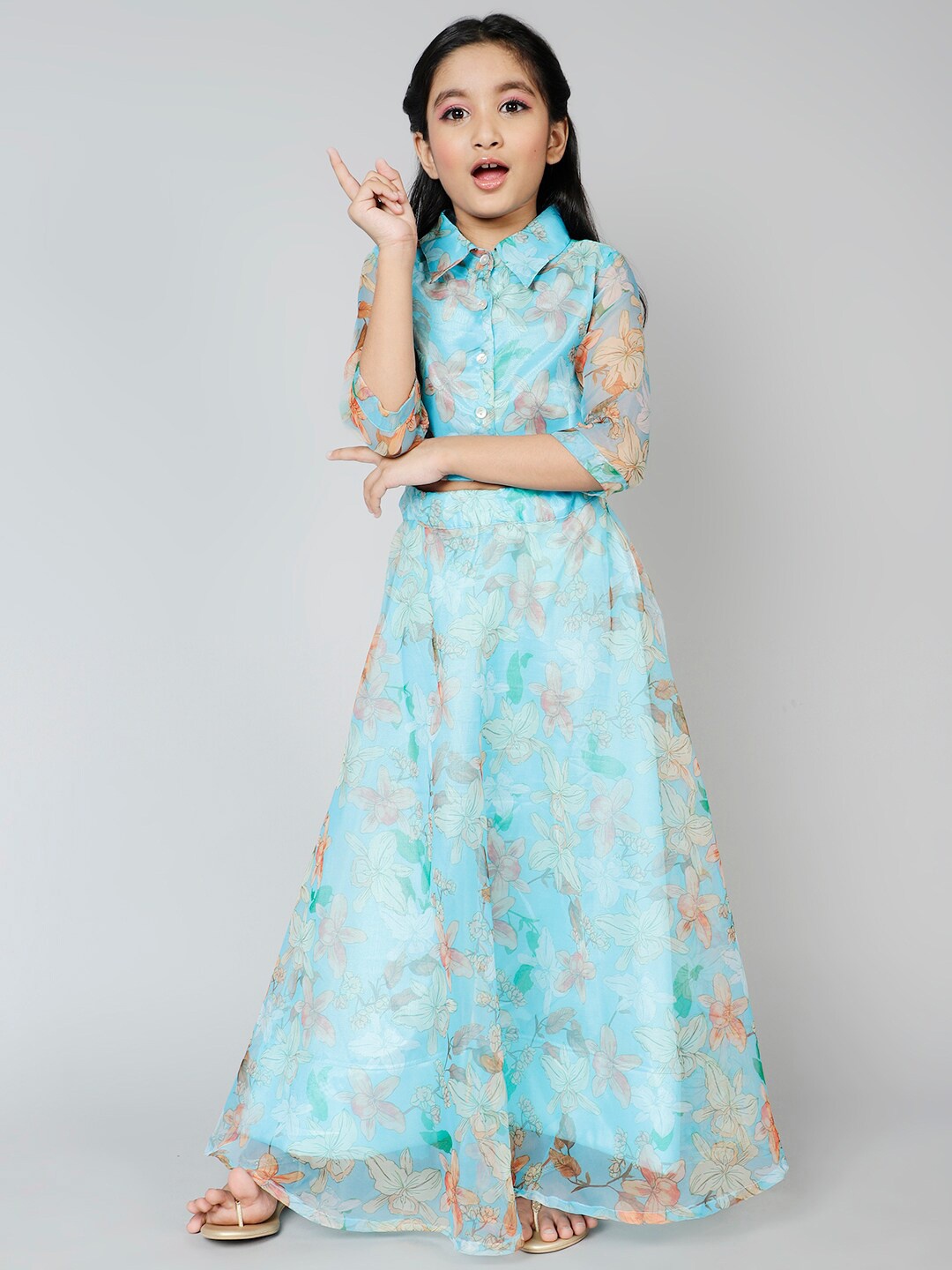 

Aks Kids Girls Printed Ready to Wear Lehenga & Choli, Blue