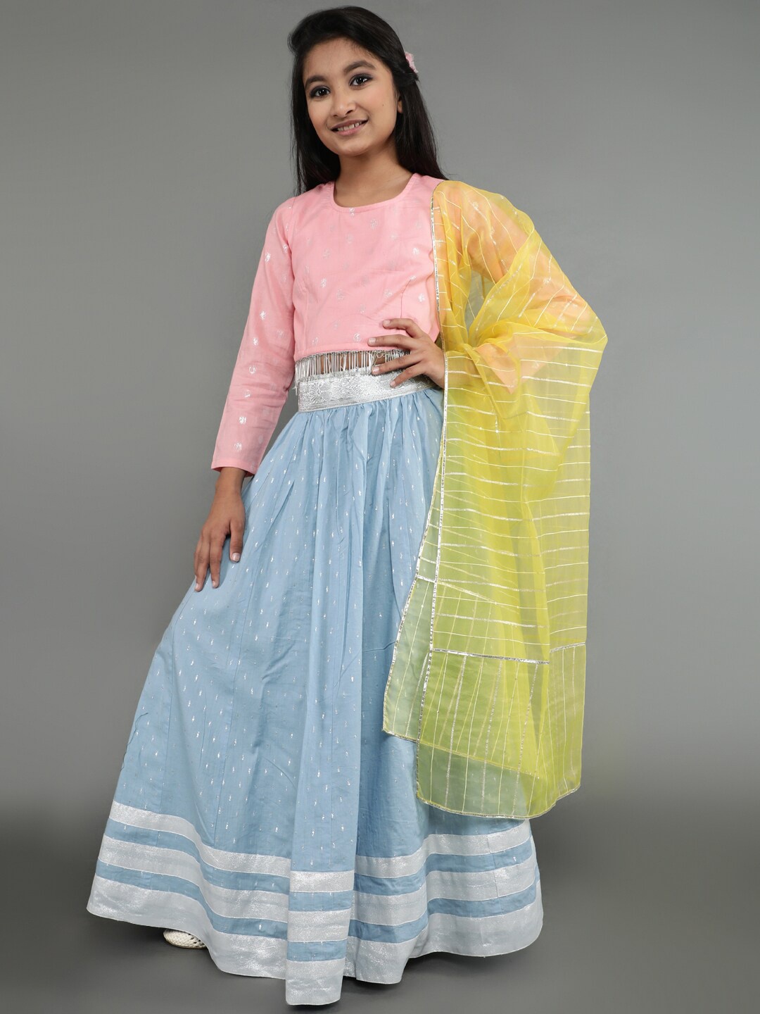 

Aks Kids Girls Ready To Wear Lehenga & Blouse With Dupatta, Turquoise blue