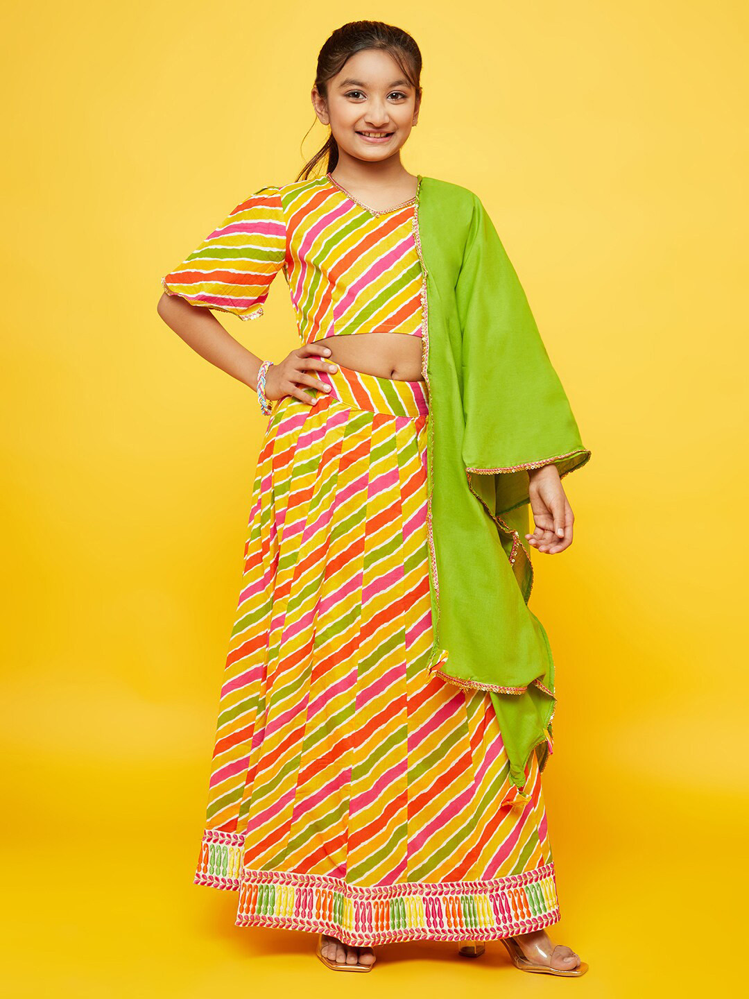 

Aks Kids Girls Printed Ready To Wear Lehenga & Blouse With Dupatta, Yellow