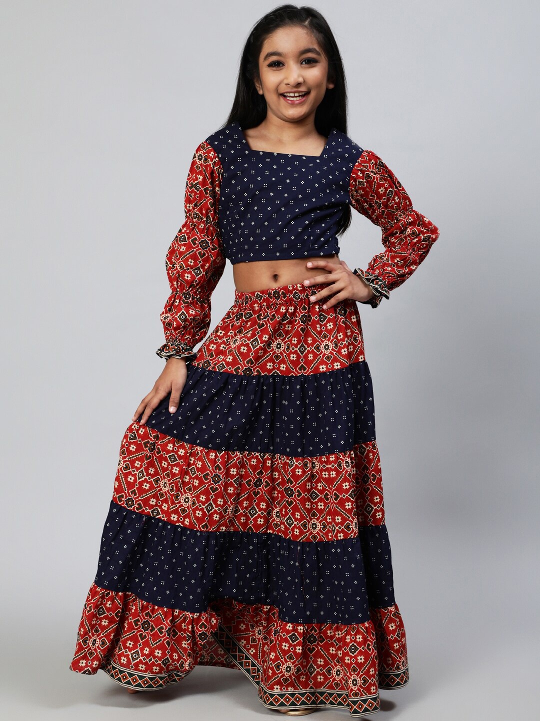 

Aks Kids Girls Printed Ready To Wear Lehenga & Choli, Maroon