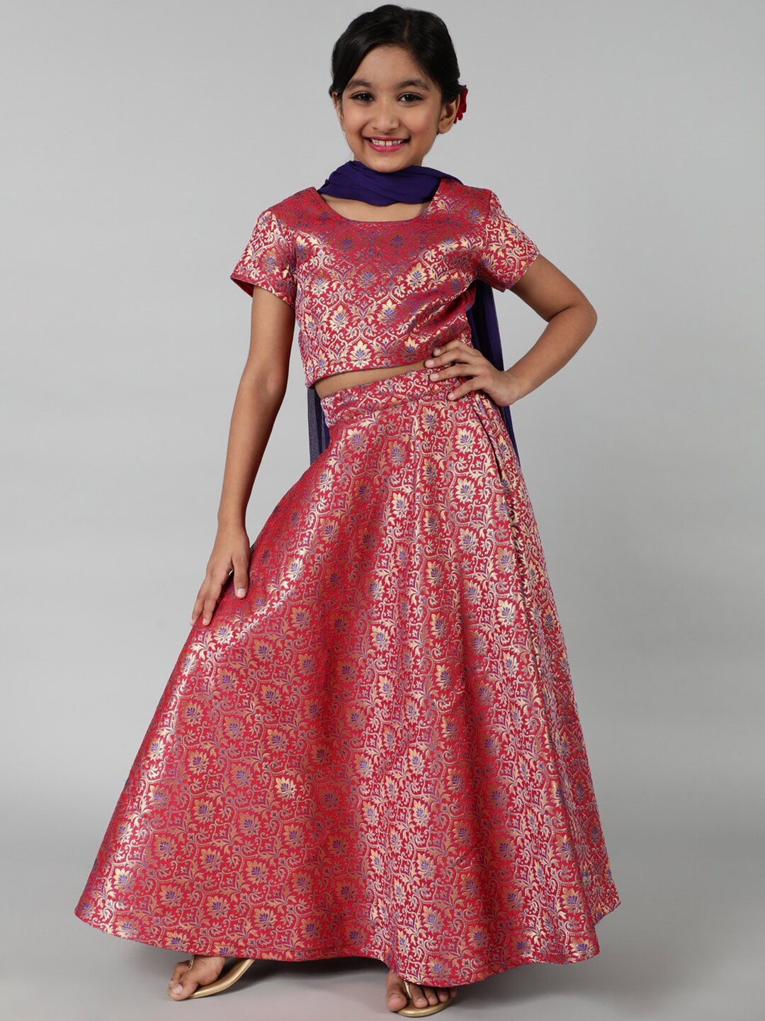 

Aks Kids Girls Ready To Wear Lehenga & Blouse With Dupatta, Red