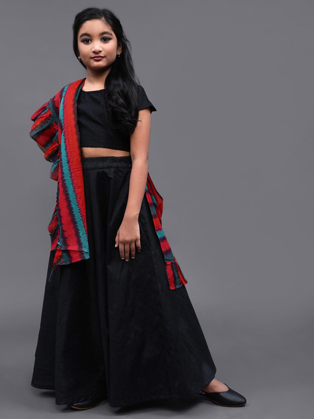 

Aks Kids Girls Ready To Wear Lehenga & Blouse With Dupatta, Black