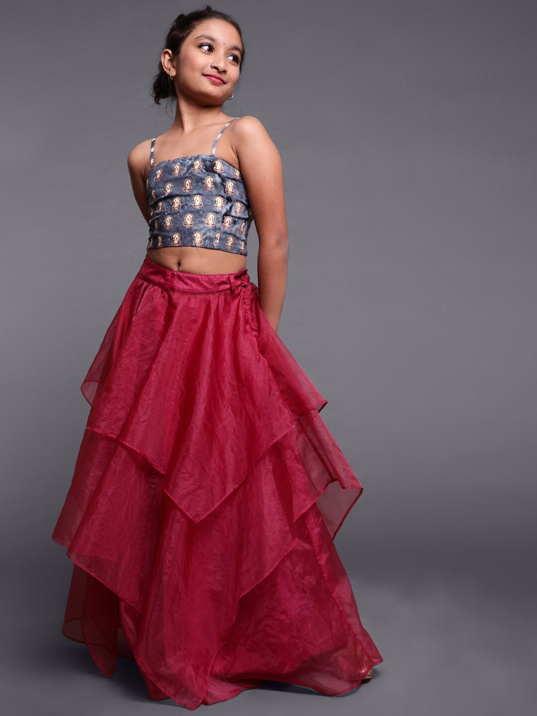 

Aks Kids Girls Printed Ready To Wear Lehenga & Choli, Pink