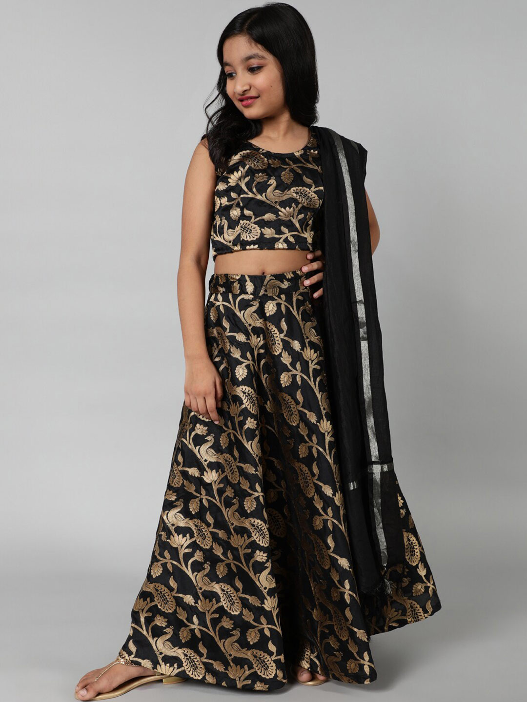 

Aks Kids Girls Ready To Wear Lehenga & Blouse With Dupatta, Black