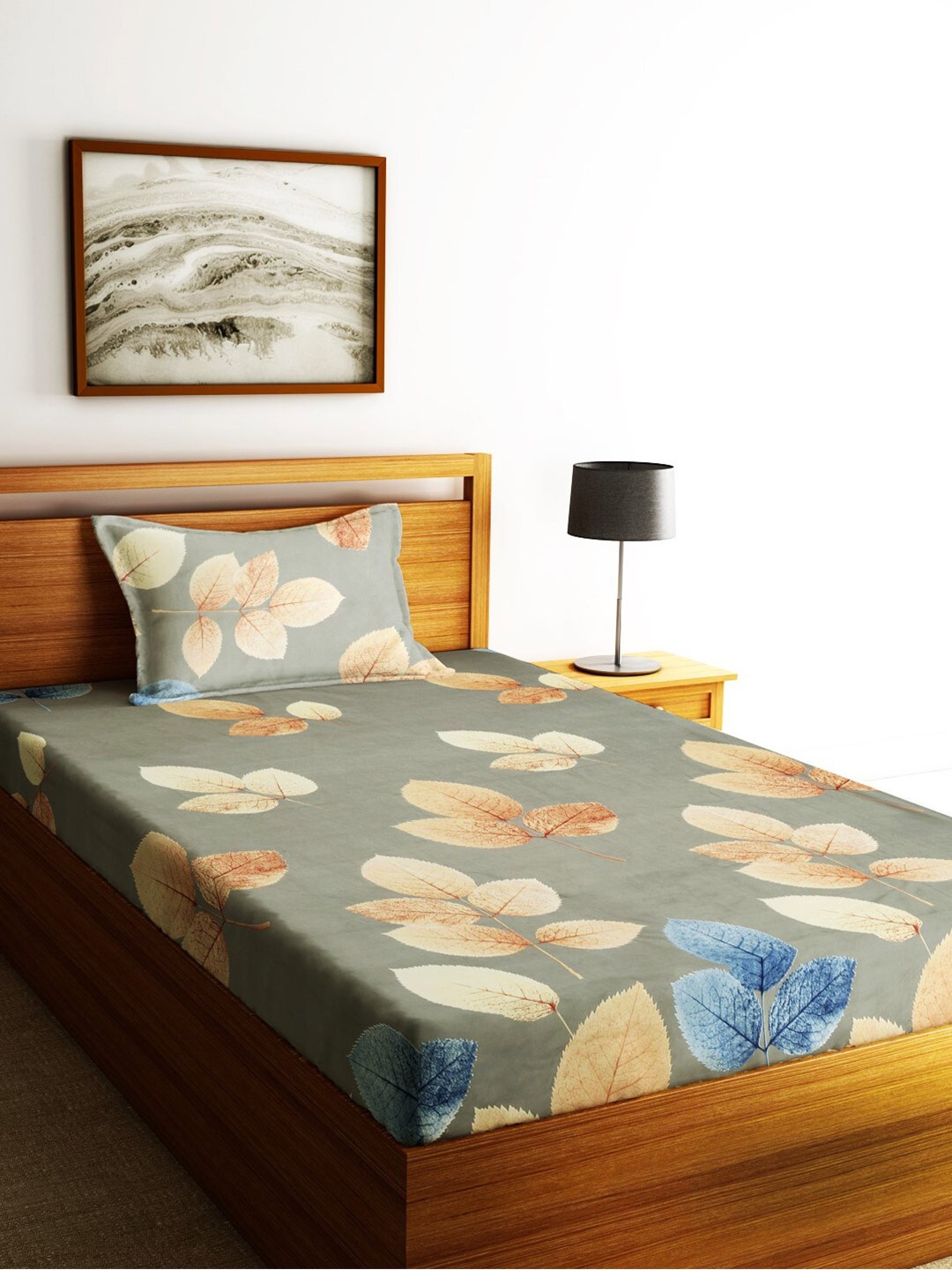 

Home Sizzler Grey & Brown Floral Cotton 210 TC Single Bedsheet with 2 Pillow Covers