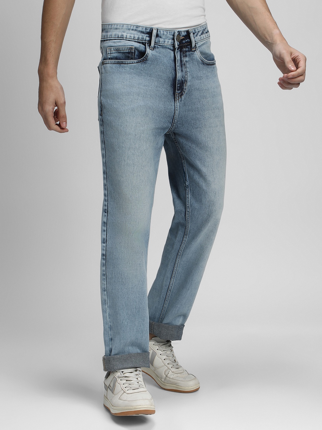 

Dennis Lingo Men Mid-Rise Heavy Fade Clean Look Straight Fit Jeans, Blue