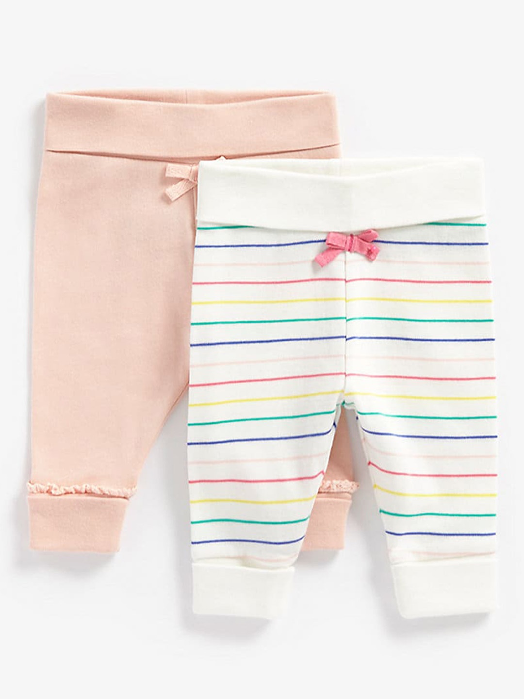 

mothercare Infants Set Of 2 Striped Pure Cotton Joggers, Pink