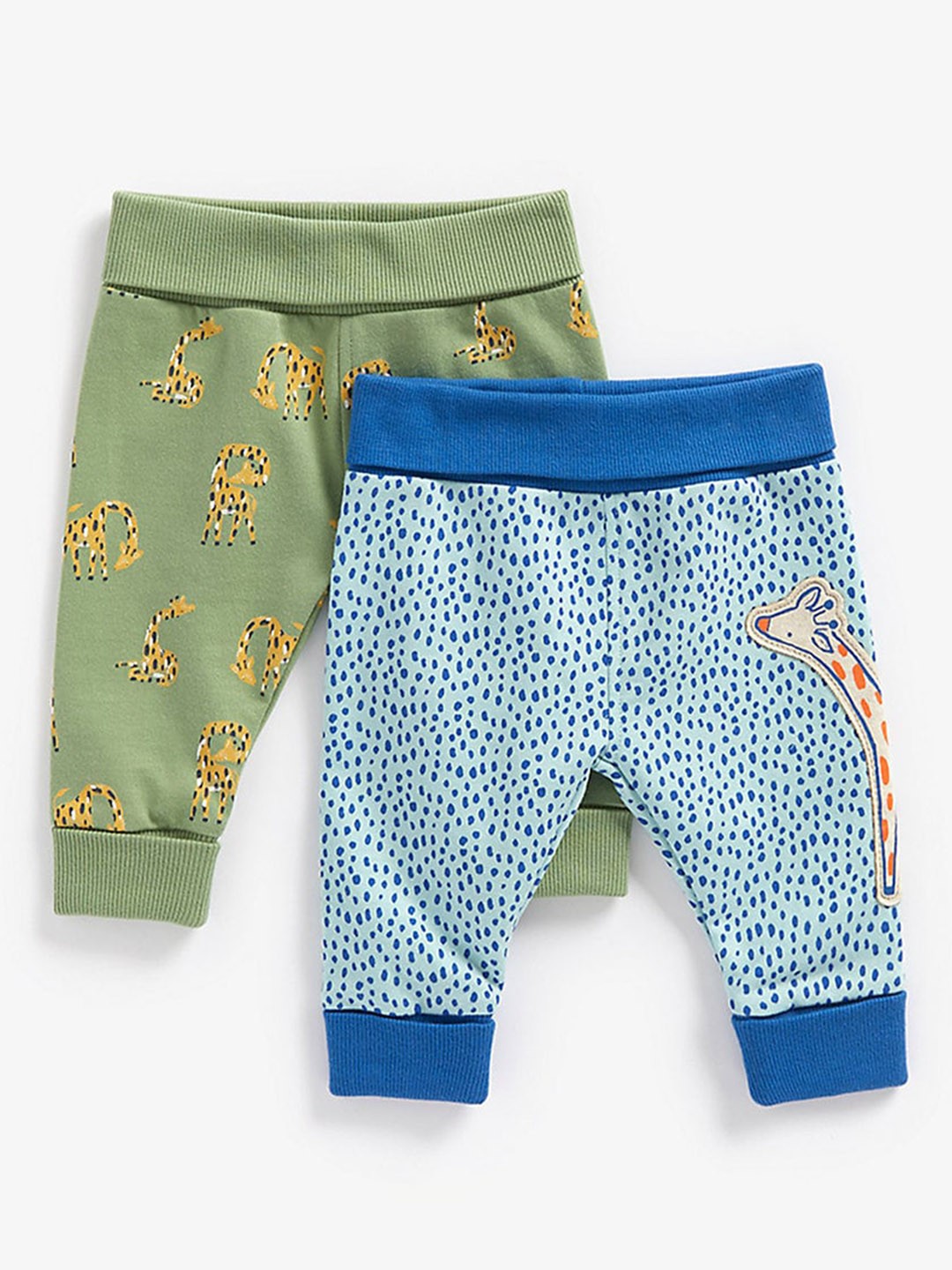 

mothercare Kids Pack Of 2 Printed Pure Cotton Joggers, Blue