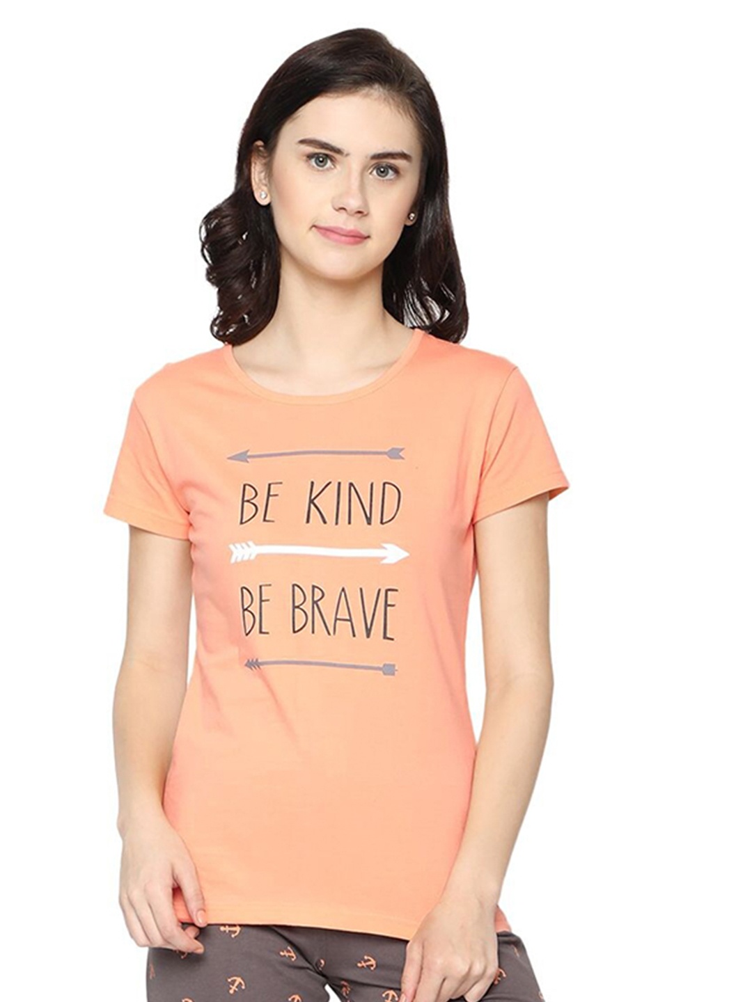 

BAESD Girls Typography Printed Pure Cotton T-shirt with Pyjamas, Orange