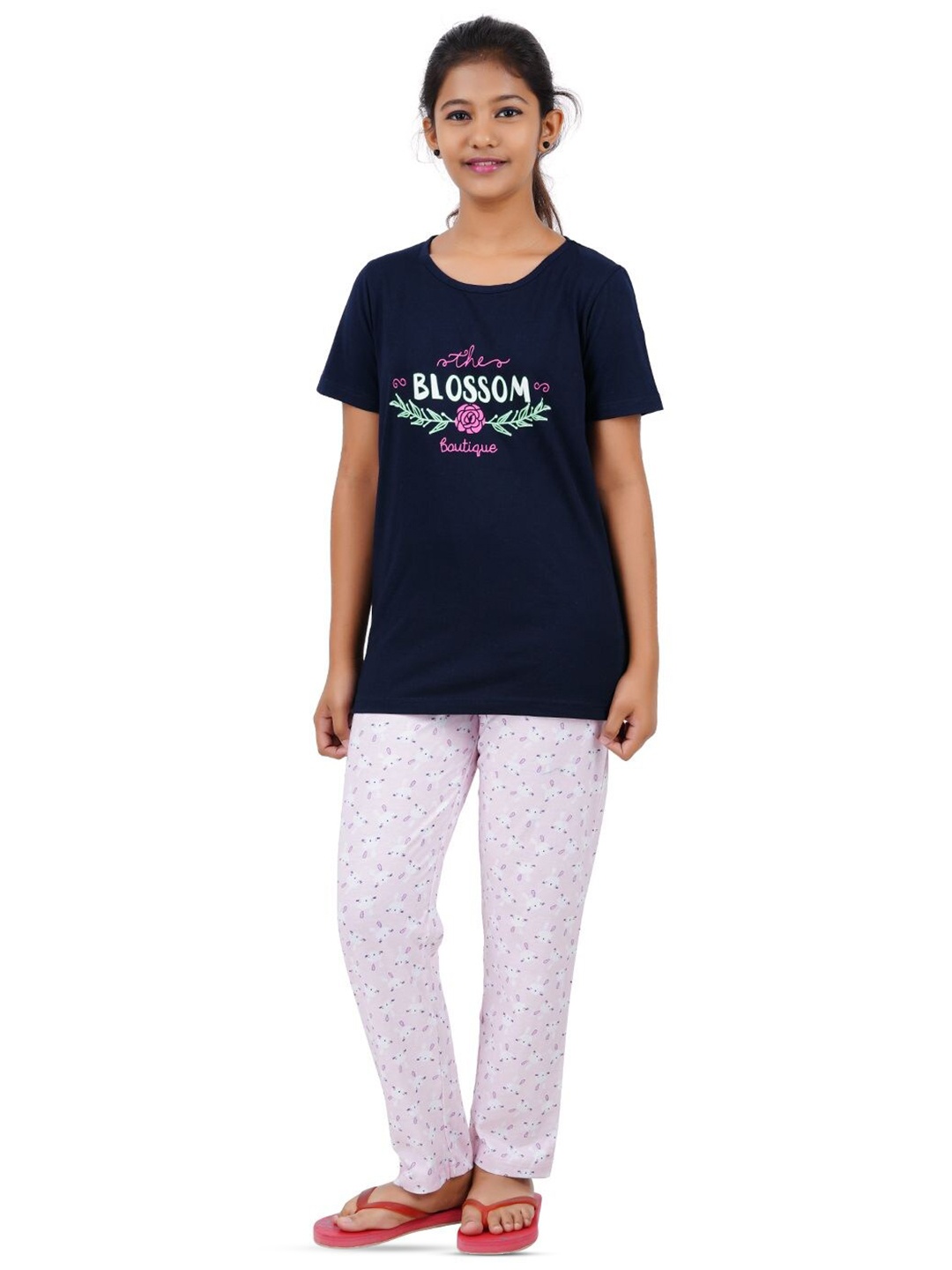

BAESD Girls Printed Pure Cotton T-shirt with Pyjamas, Black