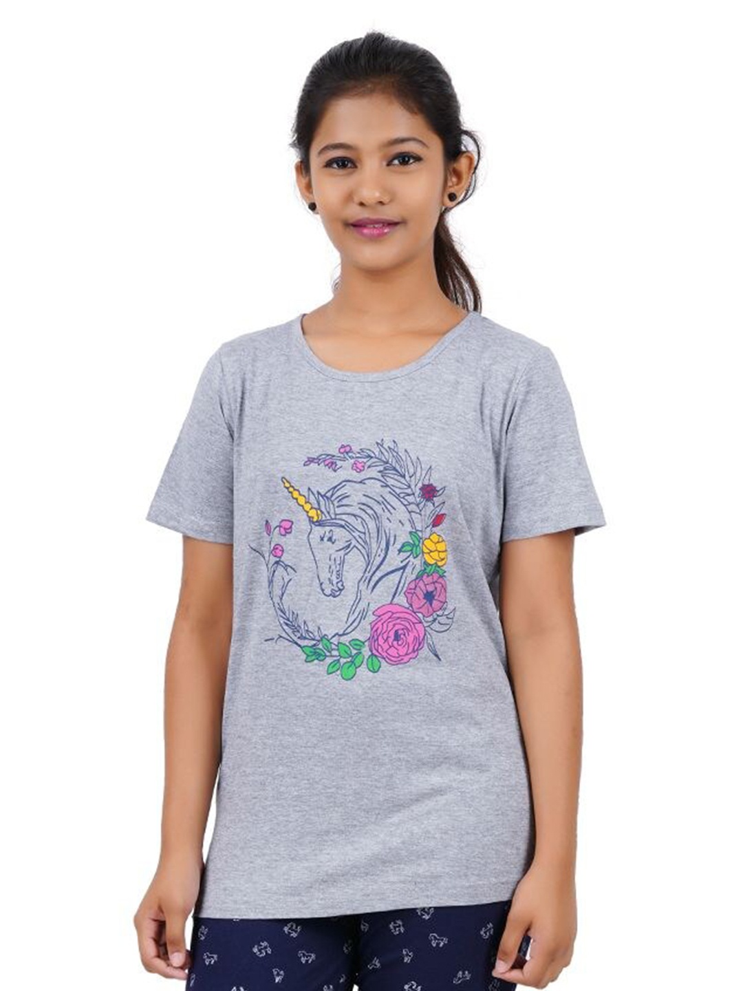 

BAESD Girls Printed Pure Cotton T-shirt with Pyjamas, Blue