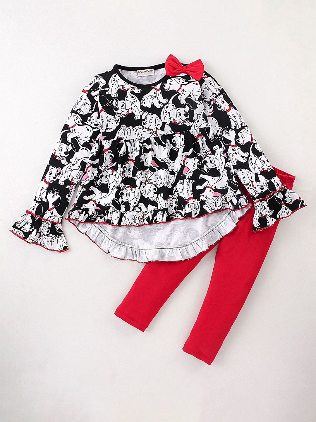 

CrayonFlakes Girls Puppy Printed Top With Leggings, Black